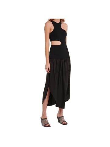 Schwarz Seide Casual Kleid
