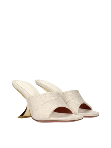 Amina Muaddi Beige Stoff Hausschuhe