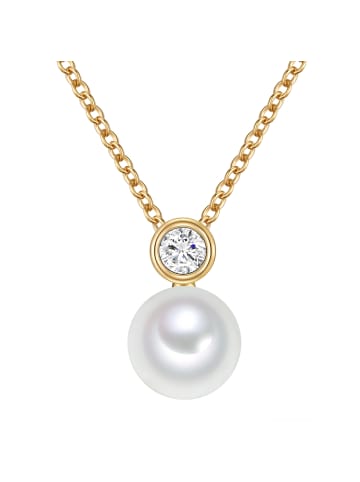 Valero Pearls Kette mit Anhänger Sterling Silber gelbgold Süßwasser-Zuchtperle weiß Zirkonia weiß in gelbgold