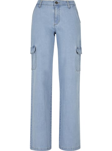 Urban Classics Urban Classics Damen Ladies High Waist Straight Denim Cargo Pants in lighter washed