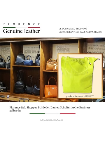 Florence Leder Shopper, Schultertasche Florence Tasche gelbgrün ca. 28cm