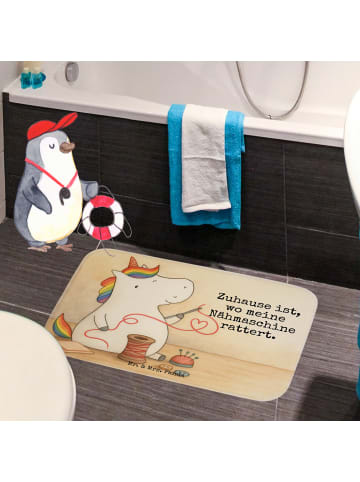 Mr. & Mrs. Panda Badematte Einhorn Näherin Design mit Spruch in Weiß
