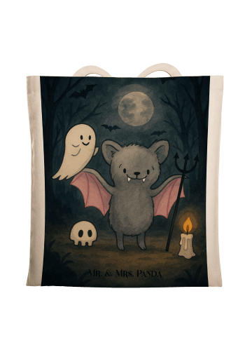 Mr. & Mrs. Panda Jutetasche Fledermaus Dracula Design ohne Spruch in Weiß