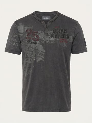KOROSHI Henley cotton print-emb washed t-shirt in grau