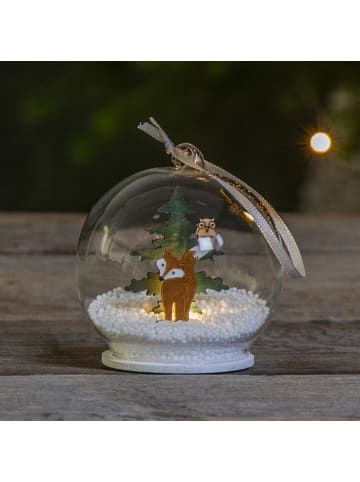 STAR Trading LED Glaskugel ,Forest Friends',  mit Aufhängung, Tiermotive aus Holz,