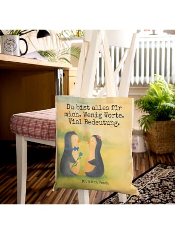 Mr. & Mrs. Panda Tote Bag Pinguin Pärchen Design mit Spruch in Weiß