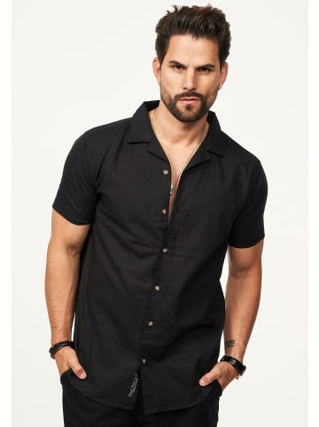 behype Kurzarmhemd - aus Leinen Sommerhemd im Regular-Fit in Schwarz