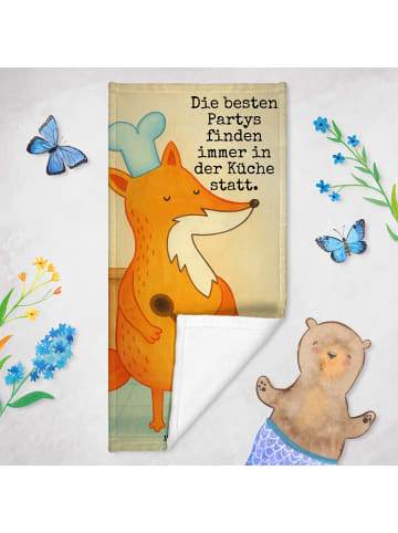Mr. & Mrs. Panda Badehandtuch Fuchs Koch Design mit Spruch in Türkis Pastell