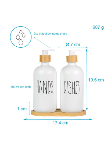 Intirilife 3-teiliges Seifenspender Set aus Glas und Bambus in Weiß