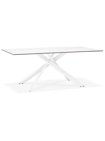 KADIMA DESIGN Robuster Keramik-Esstisch, Marmoroptik, X-förmigem Metallgestell in Weiß
