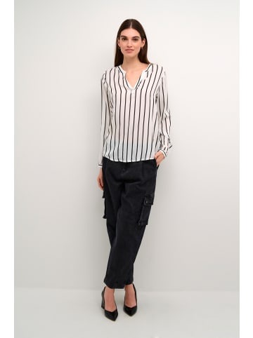 Kaffe Langarm-Bluse KAbeathe in Chalk/Black Stripe
