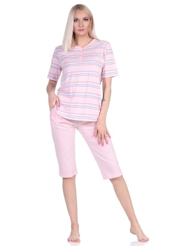NORMANN Schlafanzug kurzarm Pyjama Caprihose Streifen - 72700 in rosa