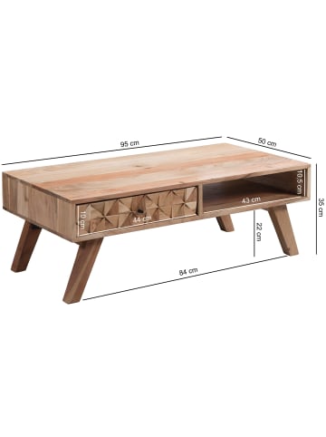 KADIMA DESIGN Couchtisch REWA 95x35x50cm Massivholz Sofatisch, Design
