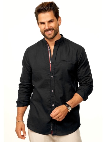 behype Langarmhemd - aus Leinen im Regular-Fit mit Stehkragen in Schwarz