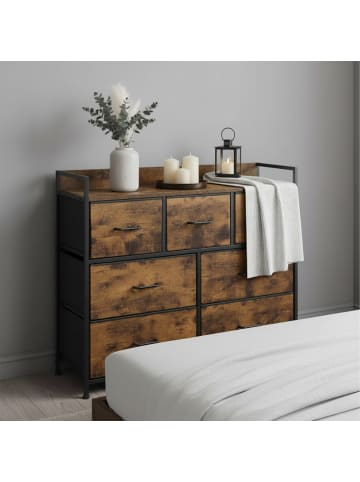 relaxdays Kommode in Schwarz/ Braun - (B)85 x (H)98 x (T)28,5 cm