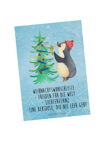 Mr. & Mrs. Panda Postkarte Pinguin Weihnachtsbaum mit Spruch in Eisblau