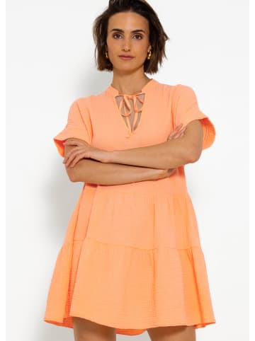 SASSYCLASSY Musselin Kleid mit Bindetails in Orange