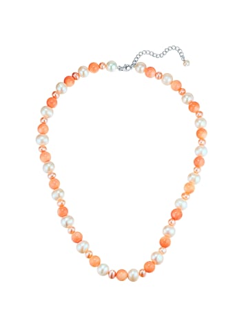 Valero Pearls Kette Sterling Silber Süßwasser-Zuchtperle weiß rosa Koralle peach in weiß