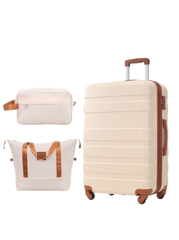 ABRIHOME 3er Koffer Set Hartschalenkoffer 68 cm mit 4 Rollen und TSA, Beige