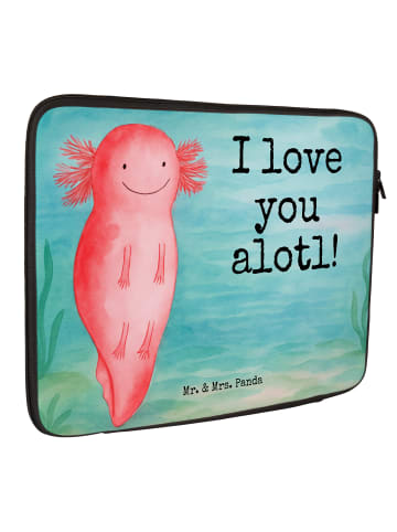 Mr. & Mrs. Panda Laptop Tasche Axolotl Liebe Design mit Spruch in Weiß