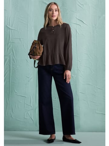 Langarm Bluse mit Schößchen in Black Coffee