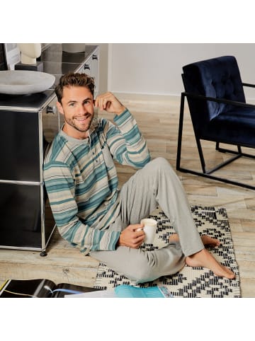 REDBEST Single-Jersey Schlafanzug in petrol/grau meliert