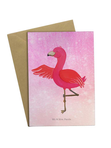 Mr. & Mrs. Panda Neujahrskarte Flamingo Yoga ohne Spruch in Aquarell Pink