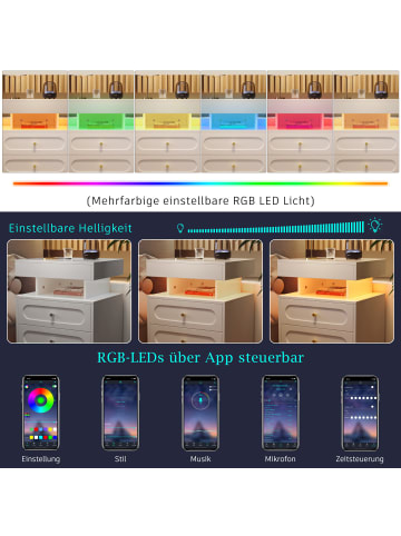ABRIHOME Nachttische mit LED und Stauraum in Weiß