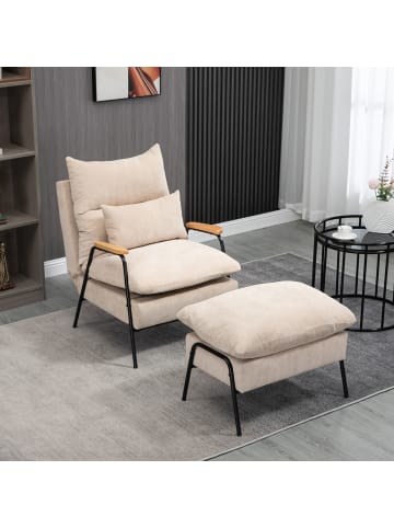 HOMCOM Relaxsessel mit Hocker in Beige 91,5L x 68B x 88H cm