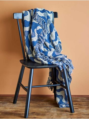 Bloomingville Decke SANTENA Blau Natur Gemustert mit Fransen 160x130 cm