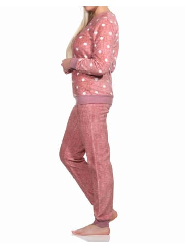 NORMANN langarm Schlafanzug Bündchen Coralfleece Tupfen - 76755 in rosa