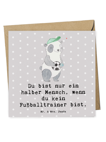 Mr. & Mrs. Panda Deluxe Karte Fußballtrainer Herz mit Spruch in Grau Pastell