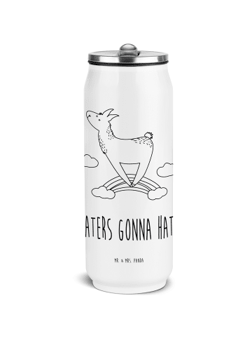 Mr. & Mrs. Panda Wasserflasche Lama Regenbogen mit Spruch in Weiß