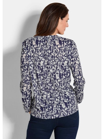 GOLDNER Jerseybluse Elegantes Blusenshirt mit V-Ausschnitt in blau / gemustert