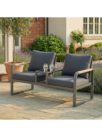 ABRIHOME Gartensofa in Grau 2-Sitzer mit Glasplatte Geflochtenen Armlehnen