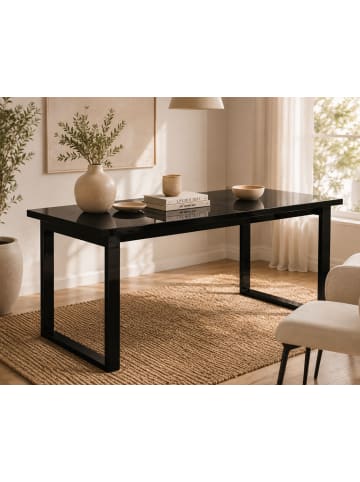 Helvetia Esstisch Helio schwarz / Schwarzglas 170-220 / 90 / 76cm