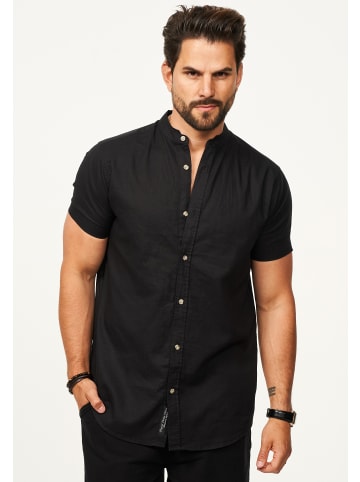 behype Kurzarmhemd - als Sommerhemd aus Leinen im Regular-Fit in Schwarz