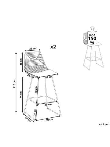 Beliani 2-tlg Barhocker BISBEE in Gold/Schwarz