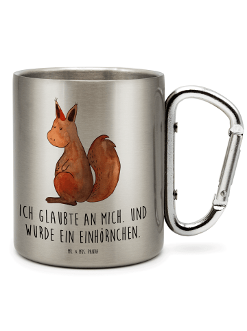 Mr. & Mrs. Panda Edelstahlbecher Einhorn Glauben mit Spruch in Silber