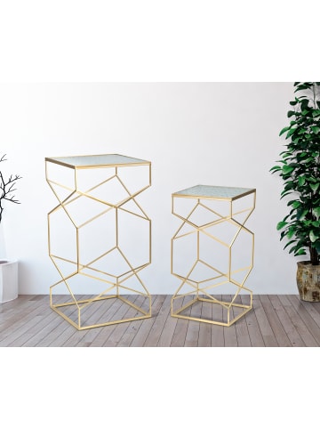 Mauro Ferretti Set aus 2 Couchtischen aus goldfarbenem Metall und Glas, 50x50x100-40x40x80 cm