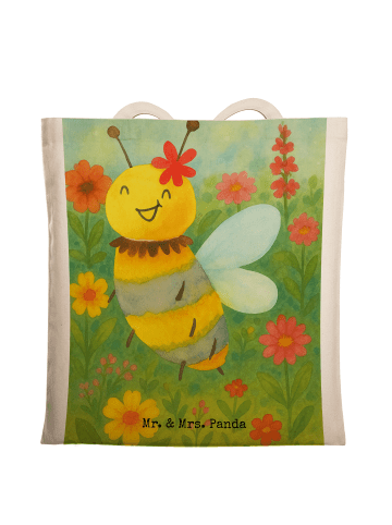 Mr. & Mrs. Panda Tragetasche Biene Blume Design ohne Spruch in Weiß