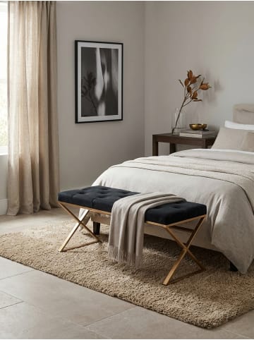 KADIMA DESIGN Samt Sitzbank im Chesterfield-Stil, Schwarz, robustes Metallgestell