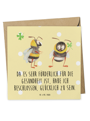 Mr. & Mrs. Panda Grußkarte Hummeln Kleeblatt mit Spruch in Gelb Pastell