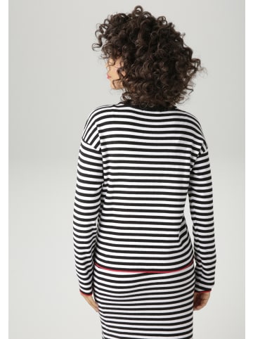 Aniston CASUAL Strickpullover in schwarz weiß-rot