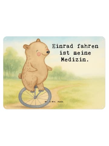 Mr. & Mrs. Panda Blechschild Bär Einrad fahren Design mit Spruch in Weiß