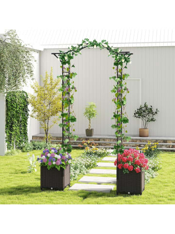COSTWAY 2 in 1 Rosenbogen mit Blumenkasten in Schwarz