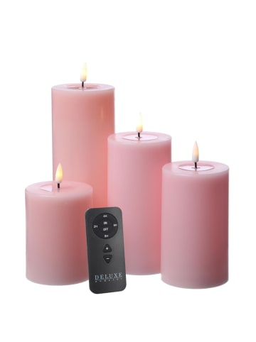 Deluxe Homeart 4er Set LED Kerzen MIA Echtwachs Deluxe 4 Größen mit Batterien Fernb in rosa