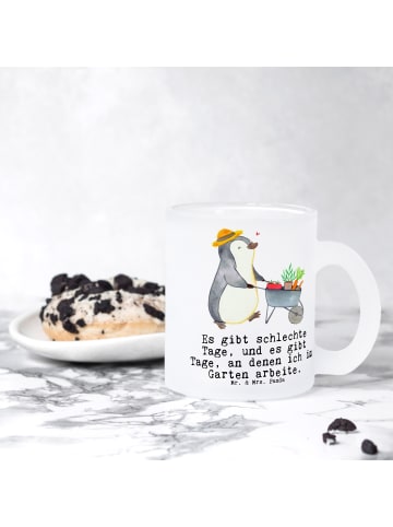 Mr. & Mrs. Panda Glas Pinguin Gartenarbeit mit Spruch in Transparent