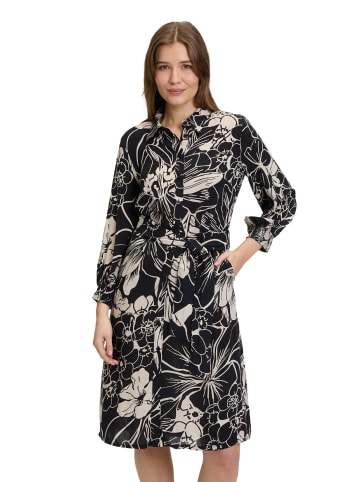 Betty Barclay Hemdblusenkleid mit Bindegürtel in Schwarz/Beige