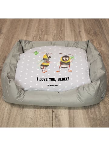 Mr. & Mrs. Panda Hundesofa Bienen Paar mit Spruch in Grau Pastell